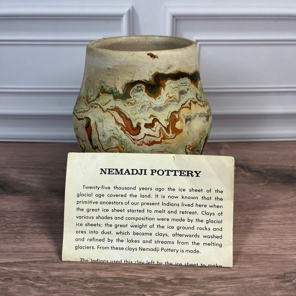 Nemadji Pottery Vase Small Earth Tone Marbled Swirl Southwestern Vintage